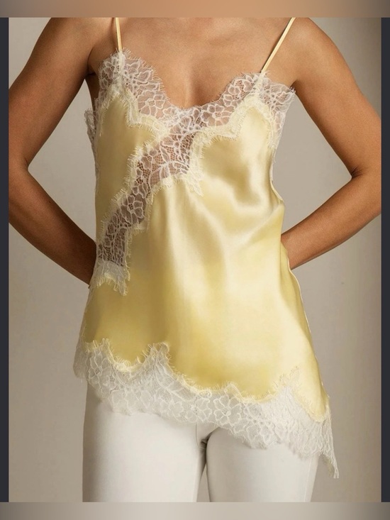 Zara Tops - Zara Viral Bloggers Satin Lace Camisole Top Yellow Ivory Y2K Romantic Coquette M
